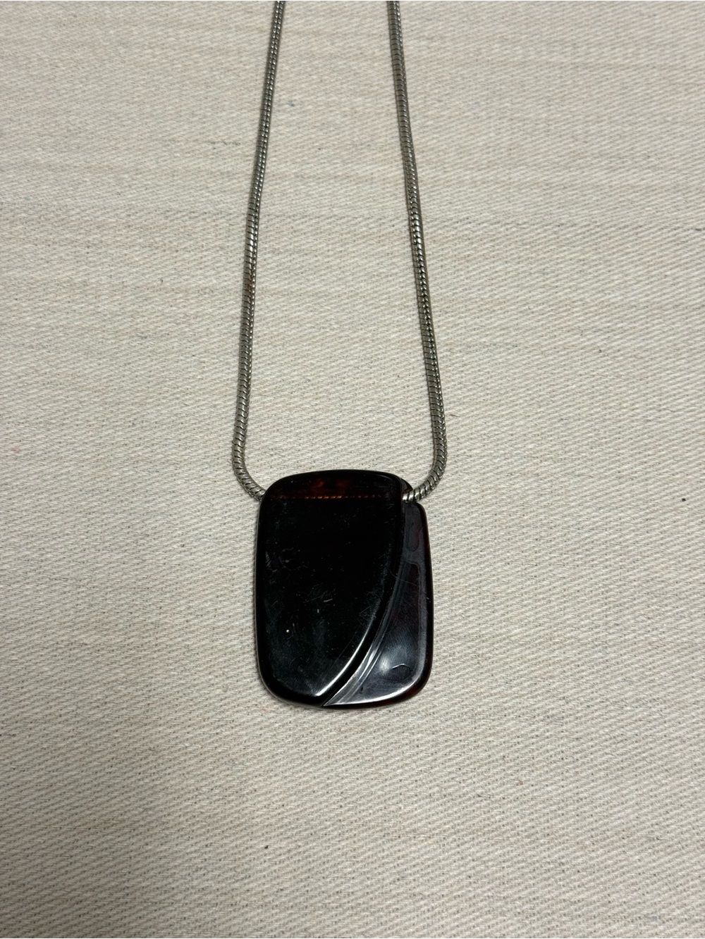 Accessories - Silver Chain Necklace with Dark Brown Pendant